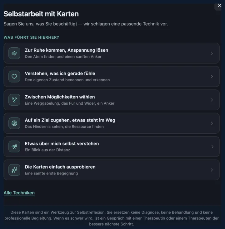 Frage-Auswahl im Self-Work Navigator