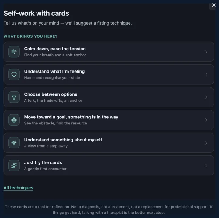 Self-Work Navigator request selector screen